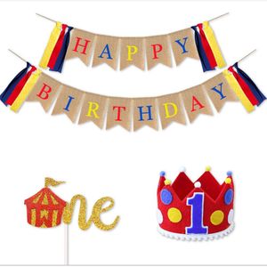 Circus Thema Birthday Party Decoration Set Verjaardag Hoed Cake Insert Kamura Vlag Baby Benodigdheden