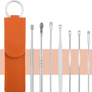 7 Stks/set Rvs Oor Lepel Kit Met Opbergtas Multifunctionele Oor Pick Schoonmaken Oorsmeer Remover Draagbare Oor Care Tools