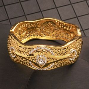 Gouden Marokkaanse Rhinestone Bangle Vrouwen Etnische Open Mouw Armband Dubai Bruiloft Sieraden