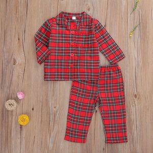 Kerst Kid Baby Boy Meisjes Pyjama Sets Rode Plaid Lange Mouw Tops Broek Xmas Outfits Jaar Kleding set