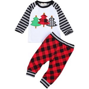 2 Stuks Kerst Kinderen Jongen Meisjes Kleding Sets Peuter Kinderen Meisjes Lange Mouwen Kerstboom Tops + Broek Outfits