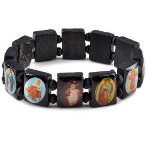 5 stks/partij Kinderen Armbanden Jongen Meisje Houten Jezus Saints Rozenkrans Religieuze Armbanden Armbanden Sieraden