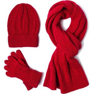 3Pc Gebreide Muts Sjaal Handschoen Sets Voor Vrouwen Winter Warm Wol Twist Cap Gorros Motorkap Effen Hoofdband Knit sjaal Jaar