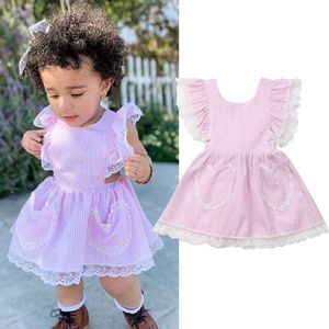 Citgeett Zomer Roze Peuter Kids Baby Meisjes Ruche Mouw Gestreepte Jurk Kant Zomer Katoen Zoete Zonnejurk