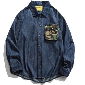 Camouflage Pocket Koreaanse Lange Mouwen Cargo Denim Shirt Mannen Kleding Streetwear Kpop Jas Harajuku Tops Mannelijke