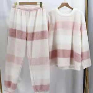 Kuzuwata Japanse Zachte Warme Leuke Nachtkleding Herfst Winter Gestreepte Lange Mouwen Dubbelzijdig Slijtage Pyjama Suits Casual Homewear