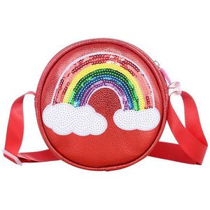 Lovely Kids Crossbody Bag Toddle Girls Leather Rainbow Printed Large Capacity Round Messenger Bag Adjustable Wide Strap