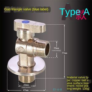 Driehoek Klep 1/2IN 3/4IN Koperen Bal Core Aardgasleiding Afsluiter Acht-Karakter Klep grote Stroom Schakelaar Kogelkraan