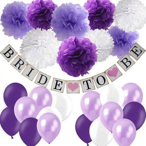 Lavendel Paars Wedding Party Decoraties Set Bruids Worden Banner Papier Pom-Poms Bloem Latex Ballon Anniversary Levert