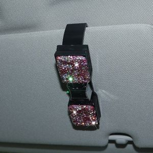 Zonneklep Bril Clip Voor Auto Mode Bling Crystal Rhinestones Met Double-Ended Ticket Houder Interieur Accessoires