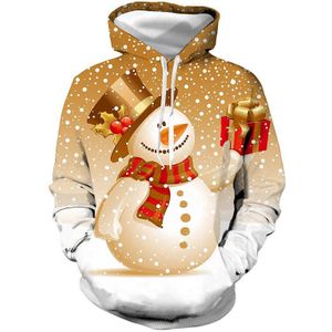 Unisex Kerst Gouden Sneeuwpop 3D Digital Print Losse Hooded Sweater Vrouwen Mannen Jaar Baseball Sweatshirt Hoodie