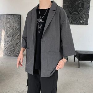 Blazers Mannen Drie-Kwart Mouwen Effen Single-Knop Casual Zomer Dunne Heren Losse Koreaanse Street Wear Uitloper trendy Simple Chic