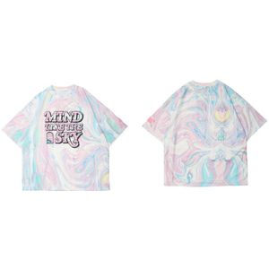 Gonthwid Tshirts Streetwear Harajuku Sky Print Streep Tie Dye Katoen T-shirts Hiphop Toevallige Korte Mouw T-shirt Tops
