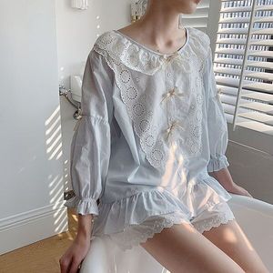 Vrouwen Lolita Prinses Kant Pyjama Sets Katoen Tops + Shorts.Vintage Dames Meisje Kant Pyjama Set. Zomer Nachtkleding Loungewear