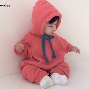 Herfst Winter Jongens En Meisjes Regelmatige Koreaanse Stijl Katoenen Baby Romper Lange Mouwen Hooded Effen Kleur Hedging Mode