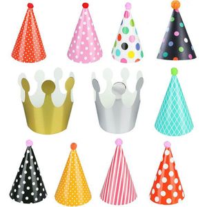 9pcs Carton Pompom + 2 stuks Mooie Crown Party Viering Hoeden Verjaardag Hoeden Feestelijke Party Foto Decoraties Voor Kids'