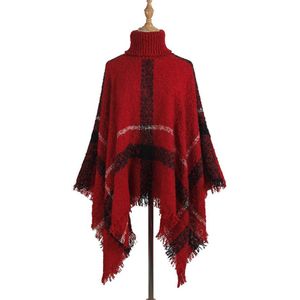 Herfst Winter Vrouwen Vintage Truien Trui Mode Toevallige Kwastje Onregelmatige Plaid Strepen Sjaal Coltrui