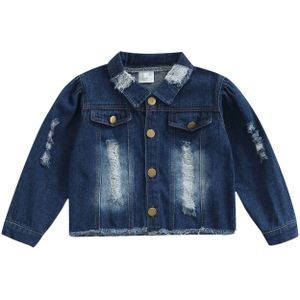1-6Y Kids Meisjes Jongens Denim Jasje 2 Kleuren Blauw Solid Lange Mouw Enkele Breasted Gat Ripped Jassen