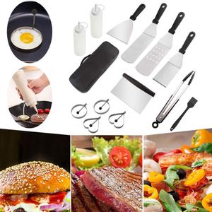 14 Stks/set Barbecue Roestvrij Staal Kookgerei Spatel Barbecue Gereedschap Teppanyaki Grill Huishoudelijke Diy Grill Bakplaat Schraper