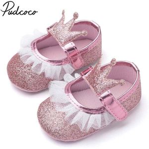 Pudcoco Rrincess Crown Wieg Schoenen Peuter Baby Meisjes Soft Sole Pailletten Lace Spliced Anti-Slip Kinderwagen Prewalkers Sneakers 3-15M