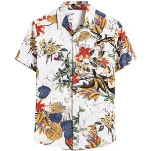 Mannen Mode Toevallige Etnische Korte Mouwen Casual Katoen Linnen Afdrukken Hawaiian Shirt Blouse Party Shirts Tops Camisas Para Hombr