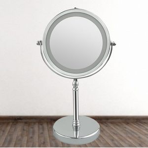 7 Inch Swivel Vanity Spiegel Dubbelzijdig Make-Up Spiegel Metalen Led 10X Vergroting Spiegel Zonder Batterij (Zilver)