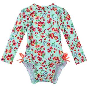 Baby Peuter Meisjes Een stuk Lange Mouwen Badmode Bloemen Gedrukt Terug Rits met Verstoorde Side Badpak Badpak Rash guard