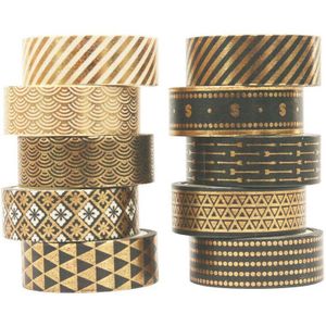 10 Rolls Zwart Goud Folie Washi Tape Set Papier Scrapbooking Zelfklevende Masking Diy