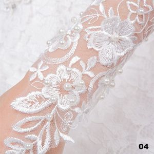 1 Paar Wit Lange Kant Bridal Bruid Handschoenen Vingerloze Trouwjurk Goedkope Accessoires Rhinestone Gesimuleerde Pearl Versierd