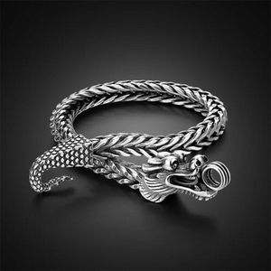 Solid 925 Sterling Zilveren Draak hoofd Armband man Mannelijke trendsetter Armband Eenvoudige Tieners Student sieraden Armband Zilver