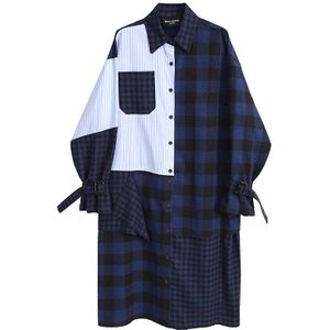 Superaen Winter Plaid Patchwork Turn Down Colalr Shirts Vrouwen Blouse