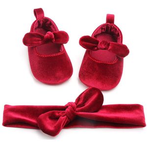 Pasgeboren Baby Meisje Zachte Goud Fluwelen Schoenen Met Haarband Baby Strik 0-18M