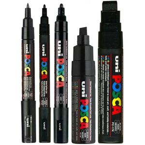 5 Stks/set Verf Gemengde Marker Pen Pack Zwart 5 Posca Markers In Verschillende Grootte PC-1M/3M/5M/8K/17K 1Marker / Size