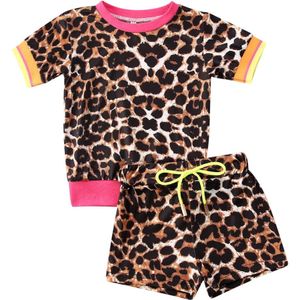 Zomer Peuter Kind Baby Meisjes Kleding Sets Luipaard Print Korte Mouwen T-shirts Tops + Shorts 2 Stuks