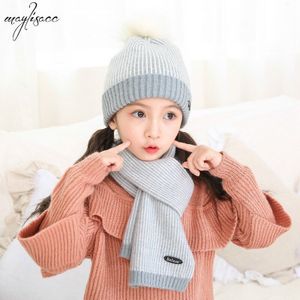 Maylisacc 4-8 jaar oude kinderen Pompom Muts Sjaal tweedelige Set Herfst Winter Warm Koreaanse Jongens en Meisjes Winter Accessoires