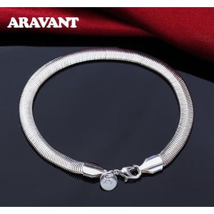 925 Zilveren 6Mm Flat Snake Chain Armband Voor Vrouwen Charm Jewelry