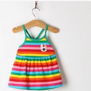 Zomer Baby Kleding Katoen Gekleurde Strepen 0-2 Jaar Baby Meisje Jurk