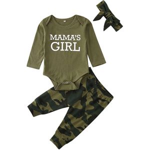 3Pcs 0-24M Herfst Kleding Peuter Baby Mama 'S Meisje Jongen Brief Print Lange Mouwen Romper Camouflage broek Outfits Hoofddeksels Of Hoed