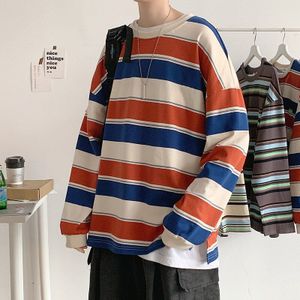 Fleece Gestreepte Sweater Mannen Oversized Koreaanse Stijl Sweatshirts Eenvoudige Student Jongen Kleding