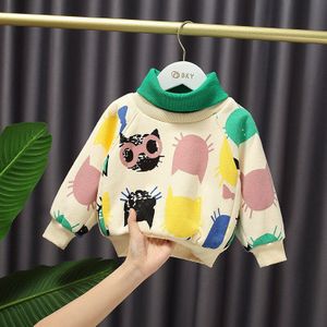 Kinderkleding Jongens En Meisjes Geborsteld Hoody Winter Hoge Kraag Dikke Dieptepunt Shirt Cartoon Mode Top Lange Mouwen Casual