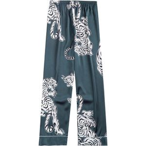 Faux satijn zijde pyjama mannen lente en Zomer Dunne enkele broek slaap broek thuis broek Tijgerprint Lange nachtkleding