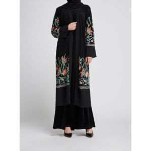 Moslim Abaya Jurk Vrouwen Jilbab Borduren Kant Jubah Gewaad Bloemen Elbise Turkije Marokkaanse Kaftan Kimono Caftan Islamitische Kleding