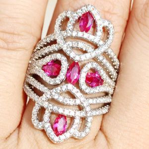 YaYI Sieraden Prinses Cut 6.9CT Rode Zirkoon Zilveren Kleur Verlovingsringen bruiloft Hart Ringen Meisjes Party Ringen 846