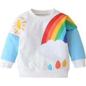 Lente Herfst Mode Baby Jongens En Meisjes Kleding Katoen Lange Mouwen Gedrukt Regenboog Zon Patroon Tops Kids T-shirt 2-6Y