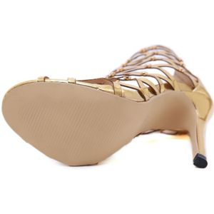 Aneikeh Zomer Gladiator Sandalen Goud Ankle Womens Sandalen Kooi Hoge Hakken Romeinse Schoenen 12 cm Party Dance Size 35-40