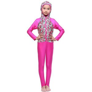 Msulim Meisjes Kinderen Islamitische Kinderen Vier Seizoen Zwemmen Sets Nylon Afdrukken Hooded Burkinis Lange Mouwen Broek Jumpsuit HW20F