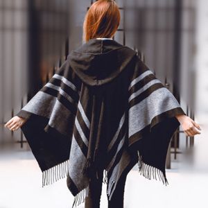 Europese en Amerikaanse stijl herfst en winter sjaal vrouwelijke hooded kasjmier sjaal mantel sjaal dikke warme twill sjaal