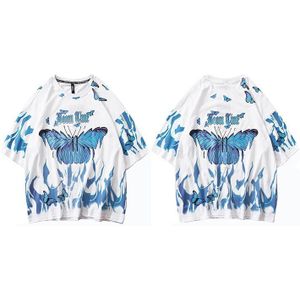 Heren Hip Hop T Shirts Blauw Fire Flame Vlinder Streetwear Tshirt Harajuku Zomer Korte Mouw T-shirt Katoen Tops Tees