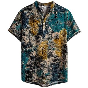 Mannen Shirts Mode Casual mannen Etnische Korte Mouwen Casual Katoen Linnen Afdrukken Hawaiian Shirt Blouse Plus Size Heren Shirts top