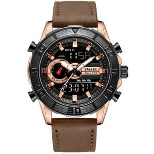 Smael Mannen Faux Lederen Riemen Waterdicht Analoge Digitale Display Quartz Horloge Mannelijke Sport Horloges